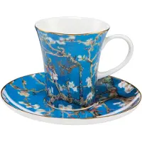 Goebel - Vincent van Gogh | Kop en schotel Espresso Amandelboom blauw | Porselein - 12cm - 100ml - met echt goud - 2 stuks
