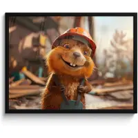 PosterMonkey Poster in lijst - Fotolijst 70x50 cm - Posters - Bever - Bouw - Bouwhelm - Dier - Posterlijst zwart - Kamer decoratie - Wanddecoratie kinderkamer - Muurdecoratie babykamer