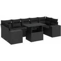 vidaXL - 8-delige - Loungeset - met - kussens - poly - rattan - zwart