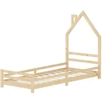 ML-Design Kinderbed huis 90x200 cm natuurlijk huis bed voor kinderen houten bed met lattenbodem schoorsteen ontwerp