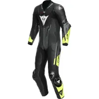 Dainese Misano 3 D-air S26, leren pak 1st. geperforeerd ,Zwart/Donkergrijs/Neon-Geel ,52