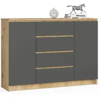 Akord Ladekast K140 met 4 Lades en 2 Deuren / Furniture Factory / Artisan Eik - Grafietgrijs / 138 x 99 x 40 cm