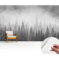 Wallfluent Zelfklevend Behang - Bosmist Zelfklevend fotobehang - 416x254 cm - Zwart-wit Zelfklevend Behang - Plakklare achterzijde - Voor de woonkamer, slaapkamer en kantoor Zelfklevend Behang