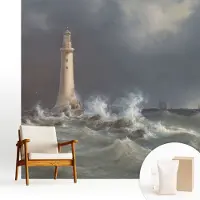 Wallfluent Behang - Zeestormen Vliesbehang - 250x250 cm - Grijs Behang - Voor liefhebbers van plantkunde en bloemschikken - Behang Voor de slaapkamer, woonkamer en badkamer - Behangrol Landschappen