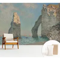 Wallfluent Behang - Rotsachtig landschap Vliesbehang - 312x219 cm - Blauw Behang - Voor liefhebbers van moderne kunst - Behang Voor de woonkamer, voor het kantoor, voor de hal - Behangrol Landschappen