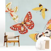 Wallfluent Behang - Artistieke vlinders Muurbehang - 250x250 cm - Blauw Behang - Voor liefhebbers van moderne abstracte kunst - Behang Voor de woonkamer, slaapkamer en kantoor - Wanddecoratie Dieren