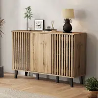 OKWISH Dressoir Kast Met Opbergruimte 150x40x95 Cm 3 Deuren 6 Vakken Voor Woonkamer Slaapkamer Hal Spaanplaat Naturel Hout