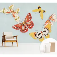 Wallfluent Behang - Artistieke vlinders Vliesbehang - 312x219 cm - Blauw Behang - Voor liefhebbers van moderne abstracte kunst - Behang Voor de woonkamer, slaapkamer en kantoor - Wandbekleding Dieren