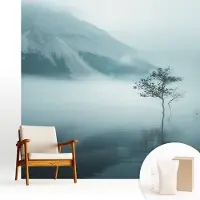 Wallfluent Fotobehang - Grijs Vliesbehang - 250x250 cm - Mystiek Van De Natuur Muurschildering - Slaapkamer behang Landschappen - Fotobehang Vlies - Slaapkamer behang