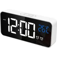 LONGZIMING -Oplaadbare LED Muziekwekker - Zilverkleurig - Grote Digitale Klok met USB, Instelbare Helderheid en Alarmvolume