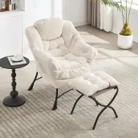 STILVORA Fauteuil Met Hocker 70 x 64 x 95 cm - Ergonomisch Met Armleuningen En Zijvak - Voor Woonkamer Slaapkamer - Staal - Wit