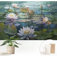 Wallfluent Fotobehang - Groente Vliesbehang - 152x104 cm - Vijverbloemen Fotobehang Vlies - Woonkamer behang Bloemen En Planten - Muurschildering - Hal behang