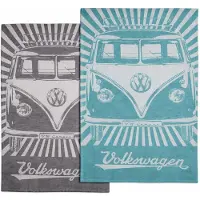 Brisa VW Collection - Volkswagen Bulli T1 Bus theedoek, set van 2 keukendoeken, droogdoeken, wasbaar op 60 graden, duurzaam, pluisvrij, Öko-TEX 100, 70 x 50 cm, 60% linnen 40% katoen - Petrol/Zwart