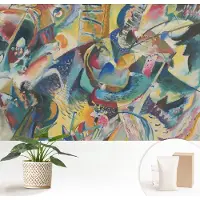 Wallfluent Behang - Kleurrijk abstract Muurbehang - 152x104 cm - Geel Behang - Voor liefhebbers van kunst en natuur - Behang Voor de woonkamer, slaapkamer en kantoor - Behangrol Abstractie