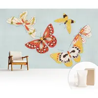 Wallfluent Behang - Artistieke vlinders Muurbehang - 416x254 cm - Blauw Behang - Voor liefhebbers van moderne abstracte kunst - Behang Voor de woonkamer, slaapkamer en kantoor - Behangrol Dieren