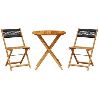 vidaXL 3-delige Bistroset polypropeen en massief hout zwart