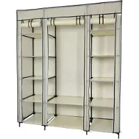 Lendo Online Opvouwbare Kledingkast Garderobekast met ophangrails Opbergkast Campingkast Kampeerkast 145x44x170cm Crème