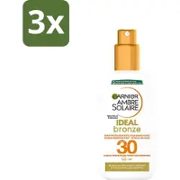 Garnier 3 x - Ambre Solaire - Ideal Bronze - Zonnebrandspray - SPF 30 - 200 ml - Zonbescherming - Bruining - Zonnebrand - SPF 30 - Huidbescherming