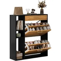 None Schoenenkast - Zwarte schoenenkast - Schoenenkast met klapdeksel - Schoenenkast met dubbel scharnierend deksel en lades - Houten schoenenkast - Geschikt voor entrees, hallen en woonkamers90.5x80x24cm