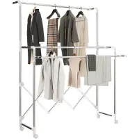 HOMCOM Kledingdroogrek Roestvrij staal, Kunststof 104-150L x 103B x 145-197H cm Zilver