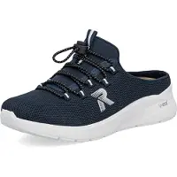 Rieker dames klompen, sportief model, met elastische band en uitneembaar MemoSoft voetbed, model M8558, maat: 41 EU, kleur: blauw