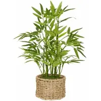 WDMT Kunstplant Bamboe – 46 cm Hoog – Onderhoudsvrije Nepplant met Natuurlijke Gevlochten Pot – Decoratieve Kunstplant voor Woonkamer, Balkon, Terras & Kantoor – Groen