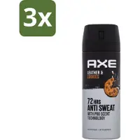 Axe - Deodorant Spray - 72hrs Anti Sweat - Leather & Cookies - 150 ml - Bulkverpakking - 3 stuks
