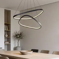 LumenXL 3-staps dimbare design hanglamp Nivara met dubbele LED-ringen in zwart
