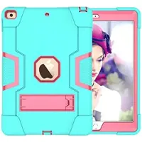 Romon iPad 10.5 (2017 & Air 10.5 2019) Hoes met Standfunctie - Duurzaam, Schokbestendig, Drielaags - Aquamarijn en Roze