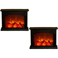Anna's Collection LED sfeerhaard - 2x - zwart - L33 x B12 x H24 cm - open haard - verlichting
