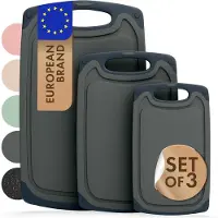 Blumtal Snijplank Linnmon - Kunststof Snijplank met Sapgroeven en Handvat - BPA Vrij - Grijs - S, M, L - Set van 3