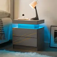 OKWISH Nachtkastje Met Ledverlichting - 2 Lades En Open Vak - Voor Slaapkamer Woonkamer Kantoor - Spaanplaat Grijs Goud