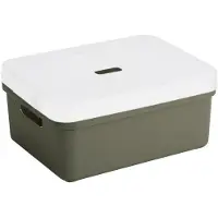 Sunware opbergbox - opslag mand - 24 liter - donkergroen - kunststof - met transparante deksel - 45 x 35 x 18 cm