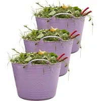 Excellent houseware Flexibele kuip / emmer - 3x - lila paars - 15 liter - kunststof - 35 x 28 cm - met handvatten