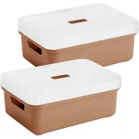 Sunware Opbergboxen met transparante deksel - 2x stuks - kastmanden - terra - 9 liter - kunststof - 35 x 25 x 12 cm - Opbergers