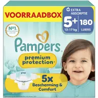 Pampers Premium Protection Maat 5+ - 180 Luiers - 12kg-17kg - Voorraadbox