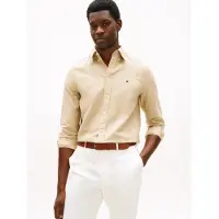 Tommy Hilfiger Heren Beige casual overhemd (L), Katoen, Klassiek, Lange mouwen MW0MW42455