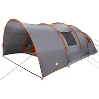 vidaXL - Tunnel - Tent - 8-Person - met - dak - Grijs - en - Oranje - 710 - x - 460 - x - 245 - cm