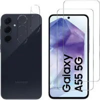 Phonillico Screenprotector geschikt voor Samsung Galaxy A55 - 2 stuks Beschermglas van glas Transparante glazen schermbeschermfolie + 2 stuks Camera Protector