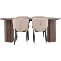 Ebuy24 Härön eethoek tafel 90x200cm en 4 bouclé stoelen mocca.