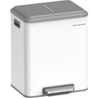 Songmics Dubbele keukenafvalbak – Staal – Metallic zilver – Deksel met softclose-systeem en binnenemmers