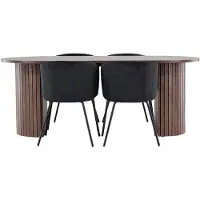 Ebuy24 Härön eethoek tafel 90x200cm en 4 fluwelen stoelen met armleuningen mocca.