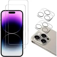 Phonillico Screenprotector geschikt voor iPhone 15 Pro Max - 2 stuks Beschermglas van glas Transparante glazen schermbeschermfolie + 2 stuks Camera Protector
