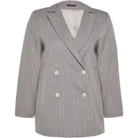 Trendyol Dames Grijs Gestreept Lang Relaxed fit Grote maten Blazers