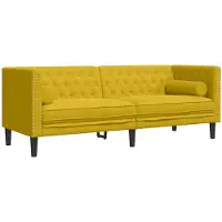 vidaXL Driezitsbank Chesterfield-stijl met bolsters fluweel geel