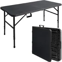 LifeGoods Inklapbare Tafel - 124x61,5 cm - Stevige Klaptafel - Weerbestendig - Inklapbare eettafel - Campingtafel - Vouwtafel voor Binnen en Buiten - Zwart houtnerf