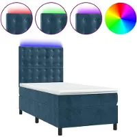 vidaXL Boxspringbed met matras en LED-verlichting, donkerblauw, 90x190 cm, fluweel