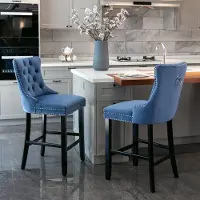 STILVORA Barkruk 2 Stuks - Comfortabele Hoge Rugleuning Met Knopen En Siernagels - Voor Keukenbar En Eethoek - Fluweel - Blauw