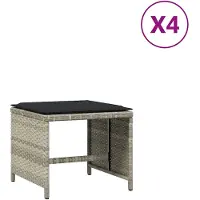 vidaXL Tuinkrukken 4 st met kussens 41x41x36 cm poly rattan lichtgrijs