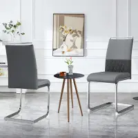MODFU Eetkamerstoel set van 2, gestoffeerd met kunstleer/linnen, metalen poten, ergonomische rugleuning, grijs